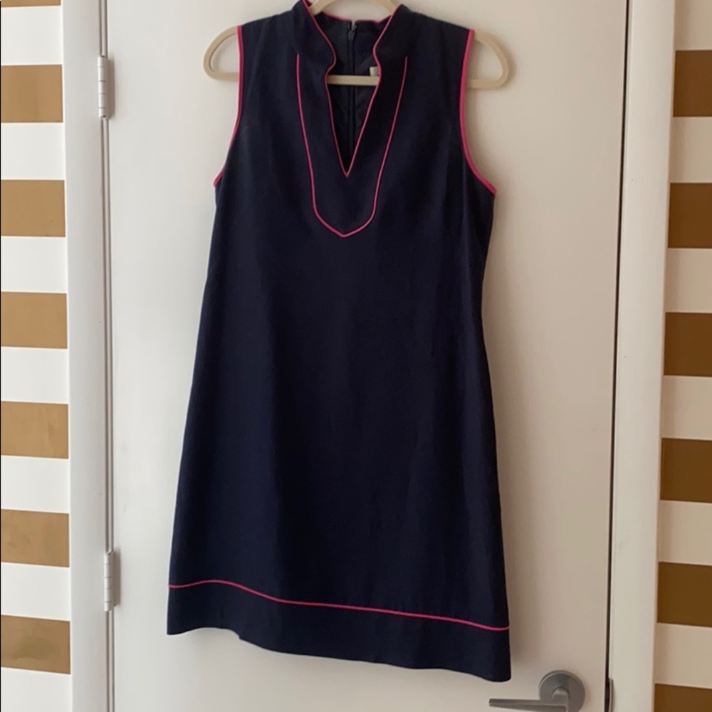 Linen navy dress, fully lined. Good condition